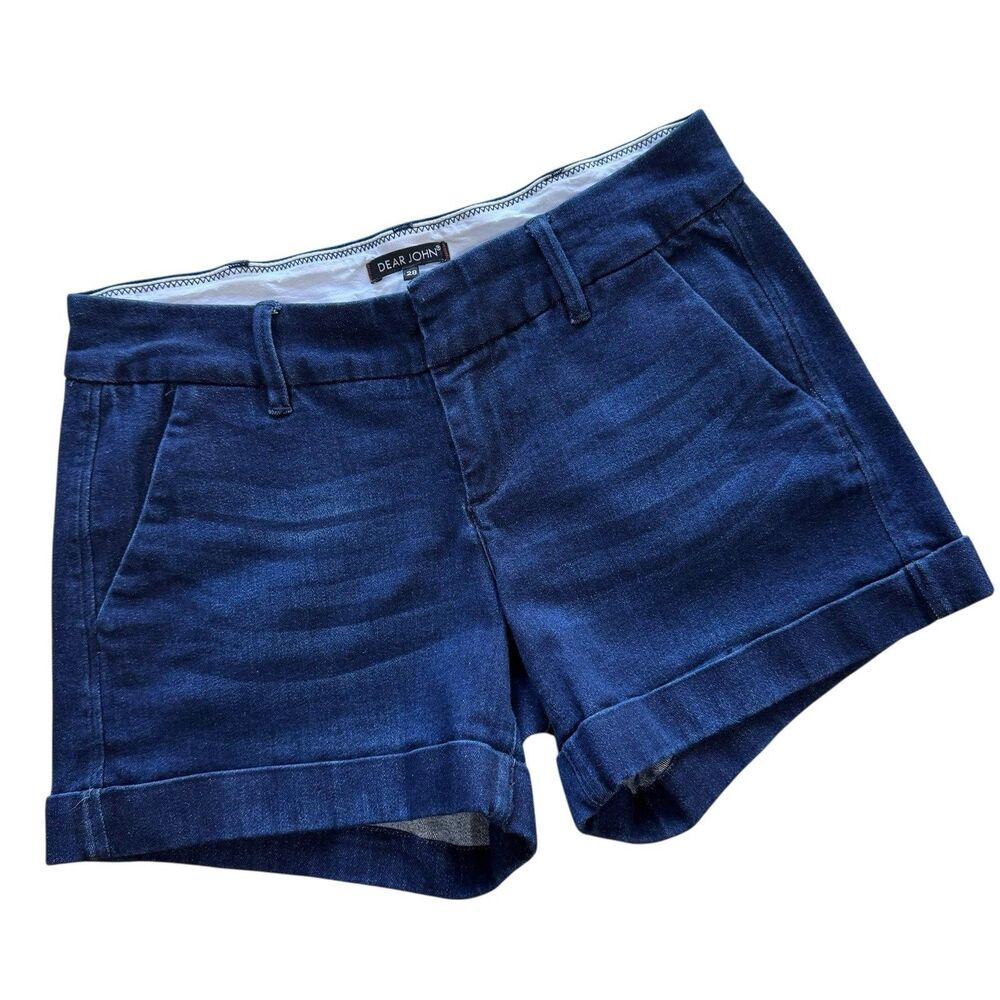 Dear John Dark Wash Indigo Preppy Denim Cuffed Holly Shorts 4.5” Inseam Size 28
